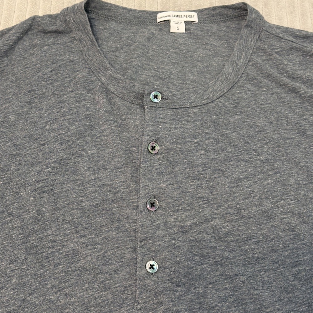 James Perse Standard Henley Shirt Size 5 Mens XL Gray Striped Long Sleeve Japan - Picture 2 of 7